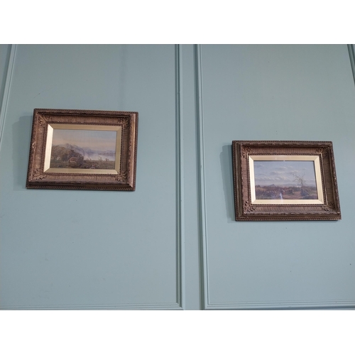 1240 - Two 19th C. Mountain and Farm scenes oil on canvases mounted in giltwood frames {44 cm H x 56 cm W}.