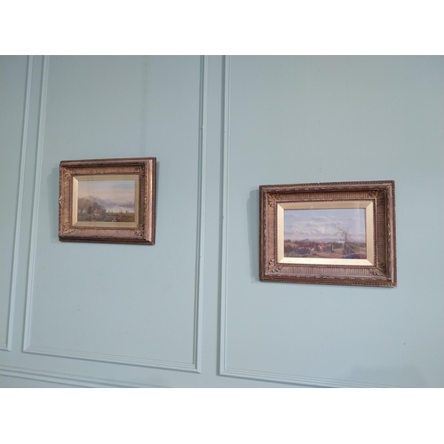 1240 - Two 19th C. Mountain and Farm scenes oil on canvases mounted in giltwood frames {44 cm H x 56 cm W}.