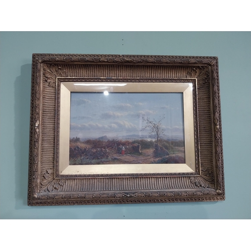 1240 - Two 19th C. Mountain and Farm scenes oil on canvases mounted in giltwood frames {44 cm H x 56 cm W}.