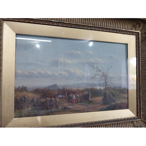 1240 - Two 19th C. Mountain and Farm scenes oil on canvases mounted in giltwood frames {44 cm H x 56 cm W}.