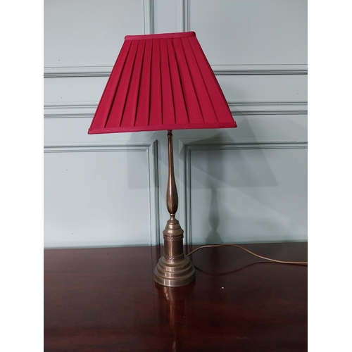 1258 - Early 20th C. Edwardian brass table lamp with cloth shade {16 cm H x 30 cm Dia.}.