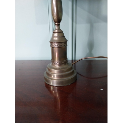 1258 - Early 20th C. Edwardian brass table lamp with cloth shade {16 cm H x 30 cm Dia.}.