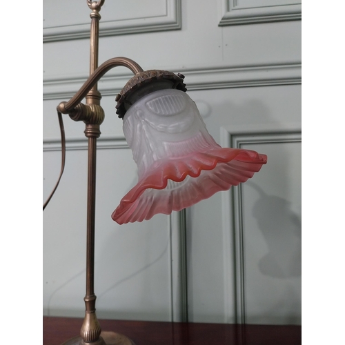 126 - Good quality early 20th C. adjustable students lamp with ruby and frosted glass shade {55 cm H x 30 ... 