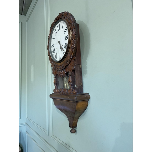 1267 - 19th C. carved oak wall drop dial clock with painted dial decorated with grape vines {88 cm H x 42 c... 