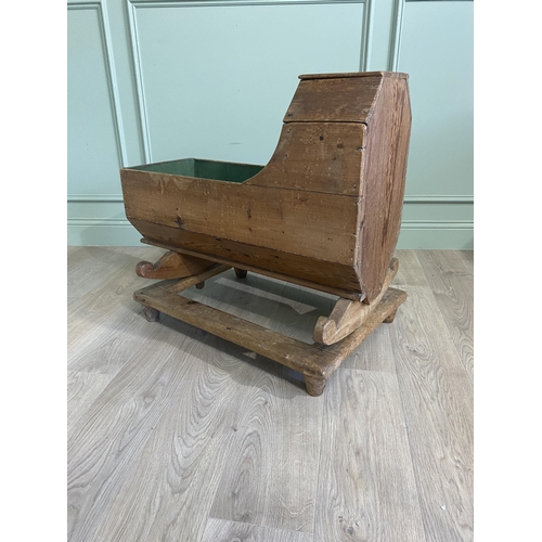 1271 - 19th C. pine child's rocking cot on stand {75 cm H x 85 cm W x 56 cm D}.