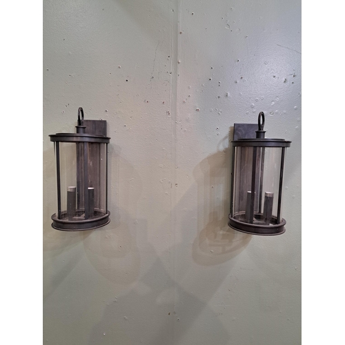 1279 - Pair of bronze wall lights  {H 40cm x Dia 18cm}. - NOT AVAILABLE TO VIEW IN PERSON