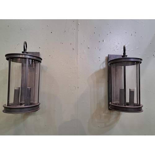 1279 - Pair of bronze wall lights  {H 40cm x Dia 18cm}. - NOT AVAILABLE TO VIEW IN PERSON