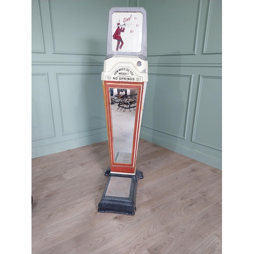 1280 - Art Deco enamel scales by Walting Scales Co Chicago. {164 cm H x 43 cm W x 63 cm D}.