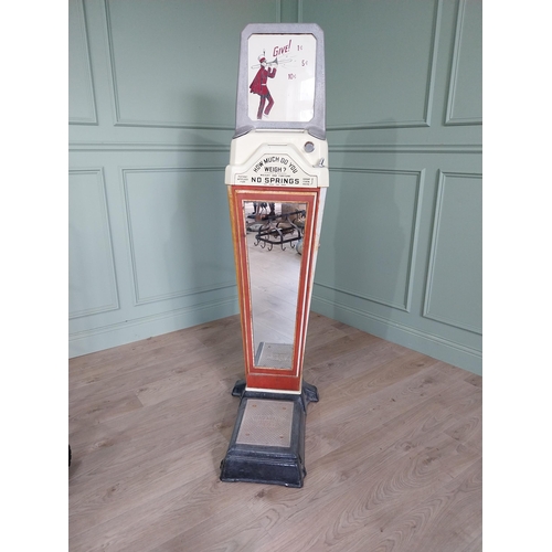 1280 - Art Deco enamel scales by Walting Scales Co Chicago. {164 cm H x 43 cm W x 63 cm D}.