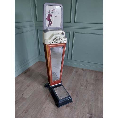 1280 - Art Deco enamel scales by Walting Scales Co Chicago. {164 cm H x 43 cm W x 63 cm D}.