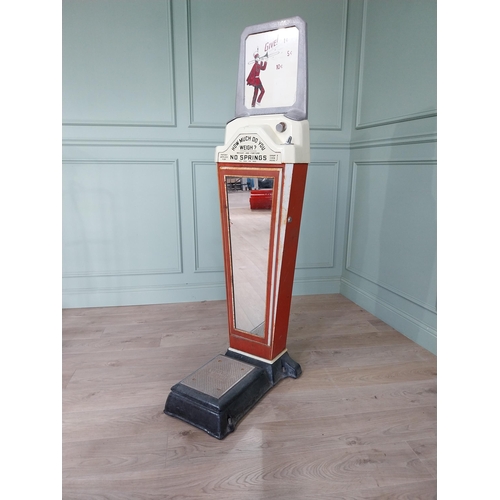 1280 - Art Deco enamel scales by Walting Scales Co Chicago. {164 cm H x 43 cm W x 63 cm D}.