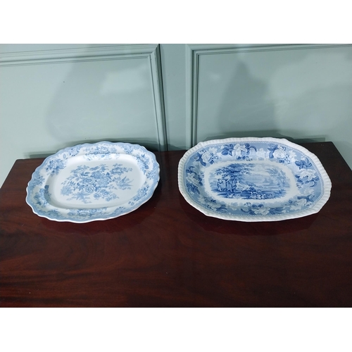 1291 - Two 19th C. blue and white ceramic meat platters {47 cm W x 38 cm D AND 45 cm W x 37 cm D}.