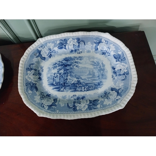 1291 - Two 19th C. blue and white ceramic meat platters {47 cm W x 38 cm D AND 45 cm W x 37 cm D}.