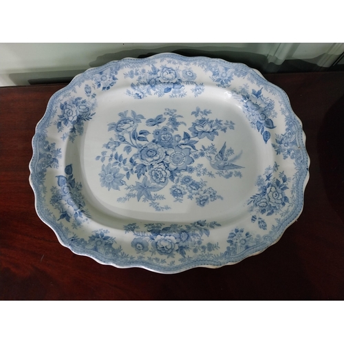 1291 - Two 19th C. blue and white ceramic meat platters {47 cm W x 38 cm D AND 45 cm W x 37 cm D}.