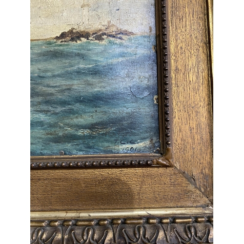 1293 - Early 20th C. Maritime Scene oil on board signed T.C.C 1901 mounted in giltwood frame {59 cm H x 79 ... 