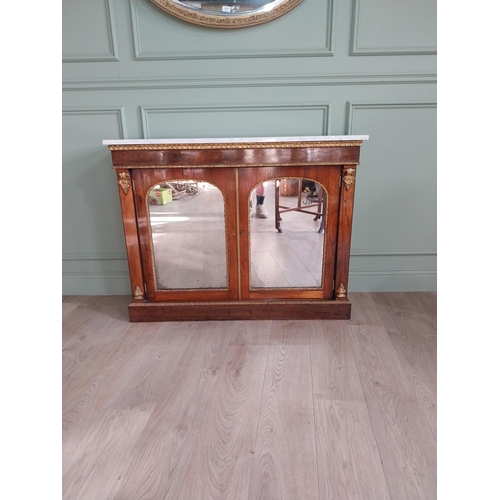 1294 - Good quality Regency rosewood and partial gilt side cabinet with marble top and mirrored doors {92 c... 