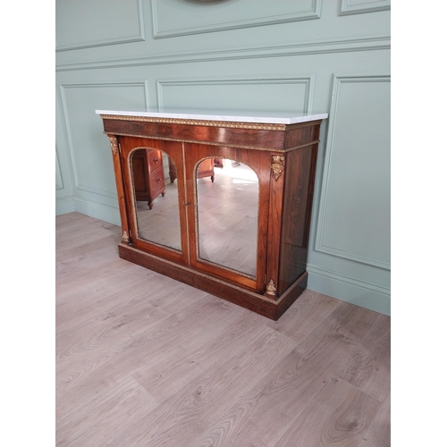 1294 - Good quality Regency rosewood and partial gilt side cabinet with marble top and mirrored doors {92 c... 