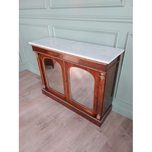 1294 - Good quality Regency rosewood and partial gilt side cabinet with marble top and mirrored doors {92 c... 