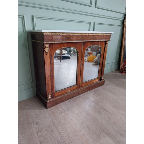 1294 - Good quality Regency rosewood and partial gilt side cabinet with marble top and mirrored doors {92 c... 