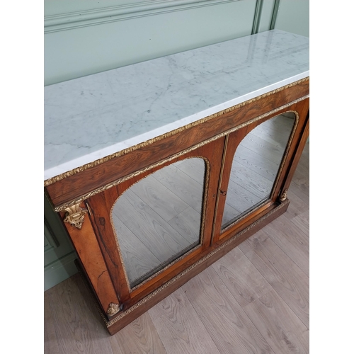 1294 - Good quality Regency rosewood and partial gilt side cabinet with marble top and mirrored doors {92 c... 