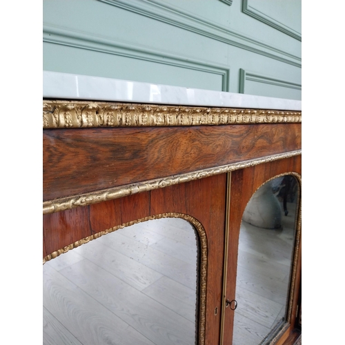 1294 - Good quality Regency rosewood and partial gilt side cabinet with marble top and mirrored doors {92 c... 