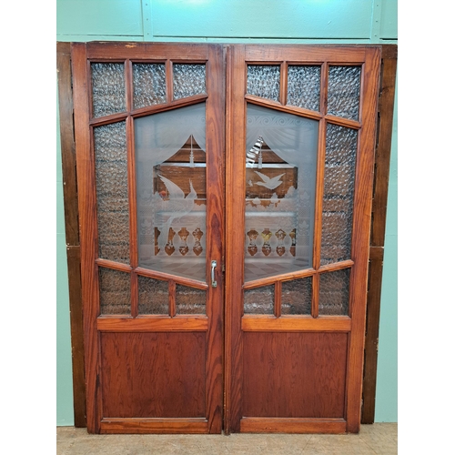 1297 - Pair of glazed doors with etched glass and privacy panels  {H 227cm x W 83cm}. - NOT AVAILABLE TO VI... 