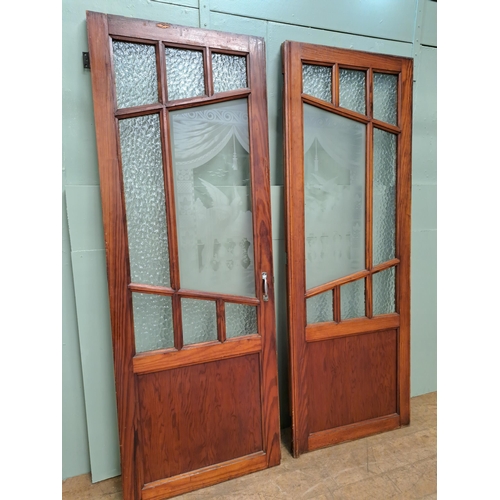 1297 - Pair of glazed doors with etched glass and privacy panels  {H 227cm x W 83cm}. - NOT AVAILABLE TO VI... 