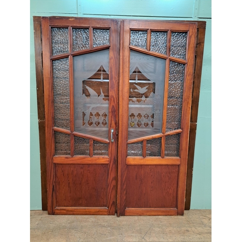 1297 - Pair of glazed doors with etched glass and privacy panels  {H 227cm x W 83cm}. - NOT AVAILABLE TO VI... 