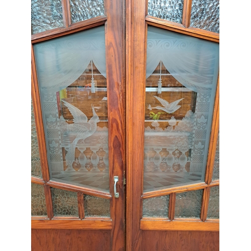 1297 - Pair of glazed doors with etched glass and privacy panels  {H 227cm x W 83cm}. - NOT AVAILABLE TO VI... 