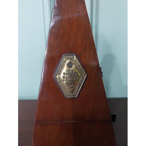 1302 - Good quality French mahogany metronome {23 cm H x 12 cm W x 11 cm D}.