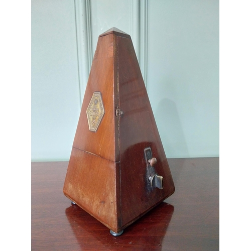 1302 - Good quality French mahogany metronome {23 cm H x 12 cm W x 11 cm D}.