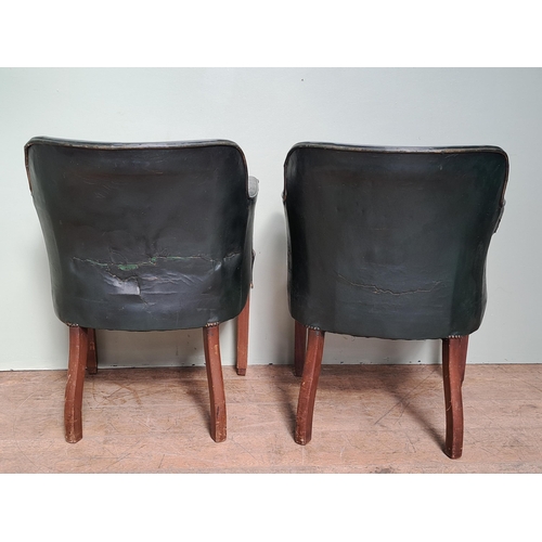 1303 - Pair of green leather tub chairs  {H 84cm x W 62cm x D 60cm }. - NOT AVAILABLE TO VIEW IN PERSON