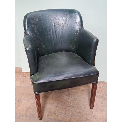 1303 - Pair of green leather tub chairs  {H 84cm x W 62cm x D 60cm }. - NOT AVAILABLE TO VIEW IN PERSON