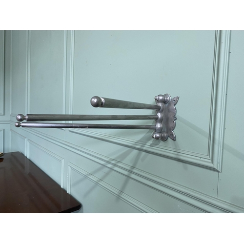 1315 - Early 20th C. chrome wall mounted adjustable towel rail {17 cm H x 50 cm W}.