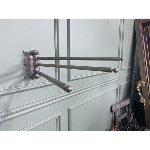 1315 - Early 20th C. chrome wall mounted adjustable towel rail {17 cm H x 50 cm W}.