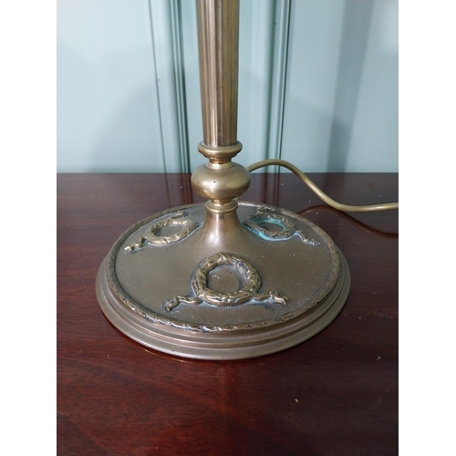 1317 - Edwardian brass table lamp decorated with reefs with cloth shade {55 cm H x 29 cm Dia.}.