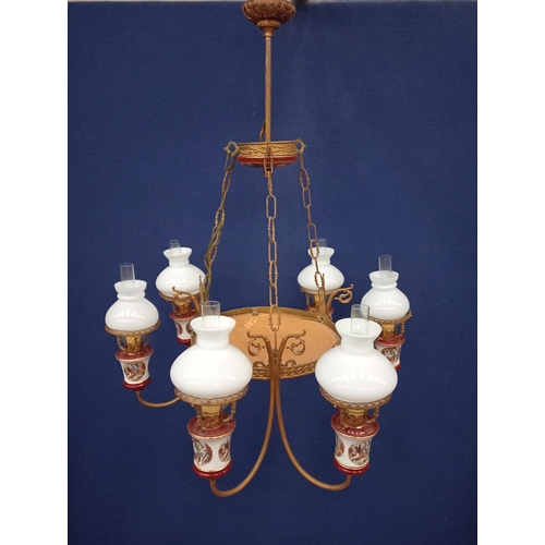 132 - Brass Cappadimonte six branch chandelier {H 78cm x Dia 60cm } - NOT AVAILABLE TO VIEW IN PERSON