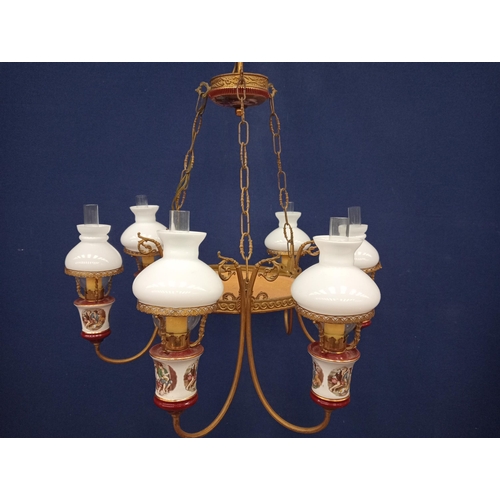 132 - Brass Cappadimonte six branch chandelier {H 78cm x Dia 60cm } - NOT AVAILABLE TO VIEW IN PERSON