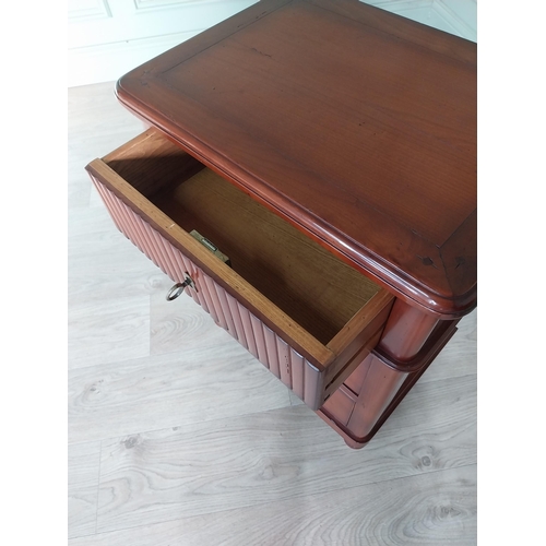 1323 - Pair of cherry wood bedside cabinets with three drawers raised on turned legs {69 cm H x 50 cm W x 3... 