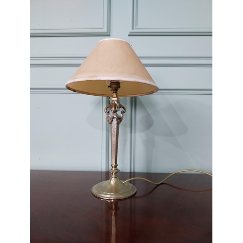 1327 - Good quality Edwardian brass table lamp decorated with floral swags {47 cm H x 28 cm Dia.}.