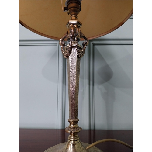 1327 - Good quality Edwardian brass table lamp decorated with floral swags {47 cm H x 28 cm Dia.}.