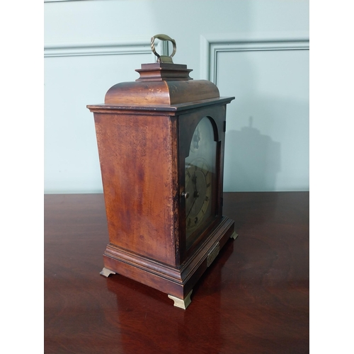 133 - Early 20th C. mahogany bracket clock with silvered dial mounted with silver plaque presented to Reve... 