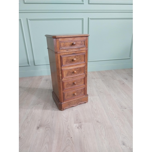 1334 - 19th C. French burr walnut bedside cabinet with three drawers and one door with ceramic interior {85... 