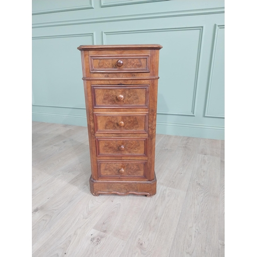 1334 - 19th C. French burr walnut bedside cabinet with three drawers and one door with ceramic interior {85... 