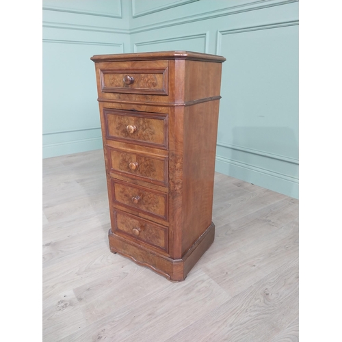 1334 - 19th C. French burr walnut bedside cabinet with three drawers and one door with ceramic interior {85... 