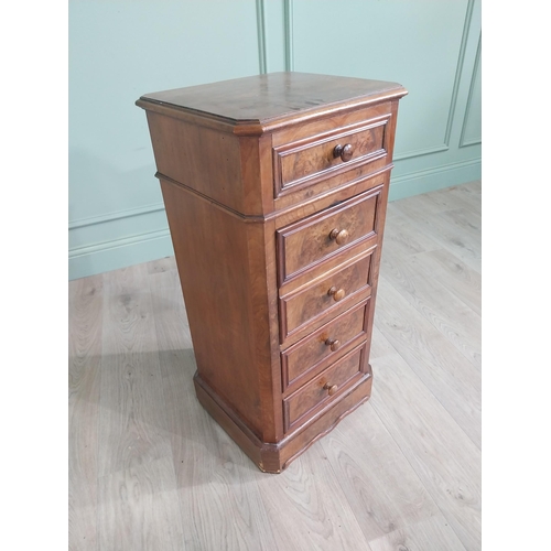 1334 - 19th C. French burr walnut bedside cabinet with three drawers and one door with ceramic interior {85... 