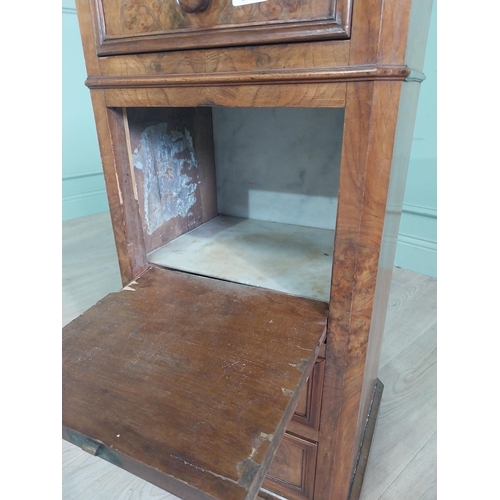 1334 - 19th C. French burr walnut bedside cabinet with three drawers and one door with ceramic interior {85... 