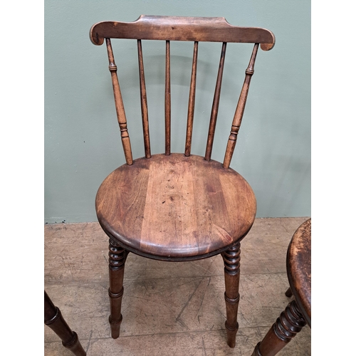 1335 - Set of five spindle back kitchen chairs raised on turned legs  {H 81cm x W 40cm x D 40cm }. - NOT AV... 