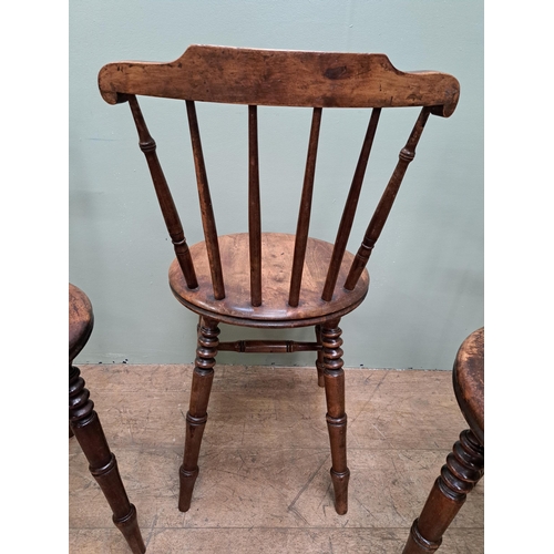 1335 - Set of five spindle back kitchen chairs raised on turned legs  {H 81cm x W 40cm x D 40cm }. - NOT AV... 