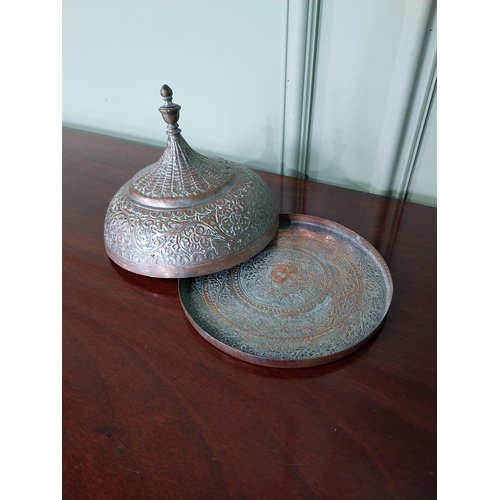 1337 - 19th C. Indian engraved copper betel nut bowl {14 cm H x 16 cm Dia.}.